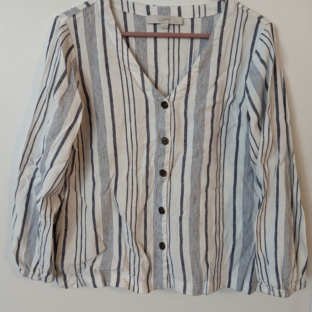 3 for $12 Clearance Linen Striped Shirt from LOFT
